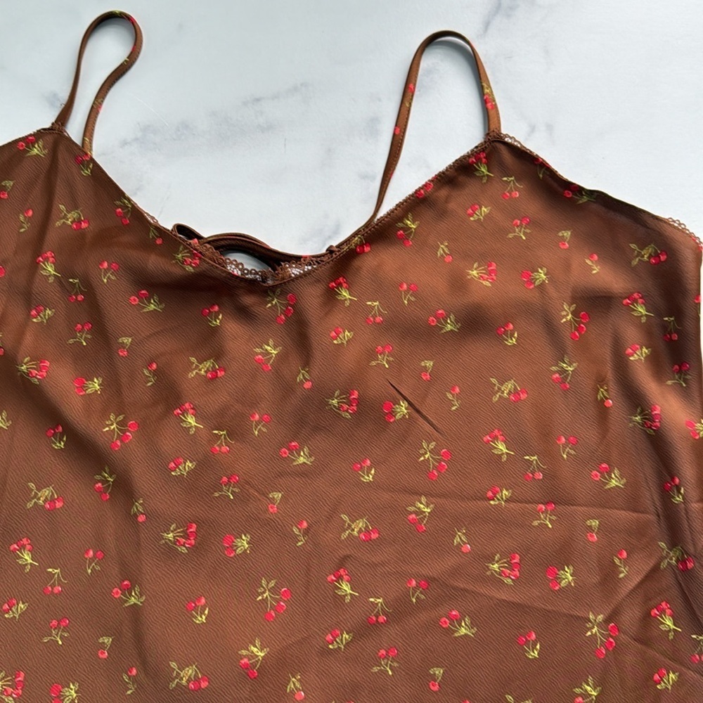 Wild Fable Women's Lace Trim Slip Dress Brown Cherries Size XL - Picture 11 of 16